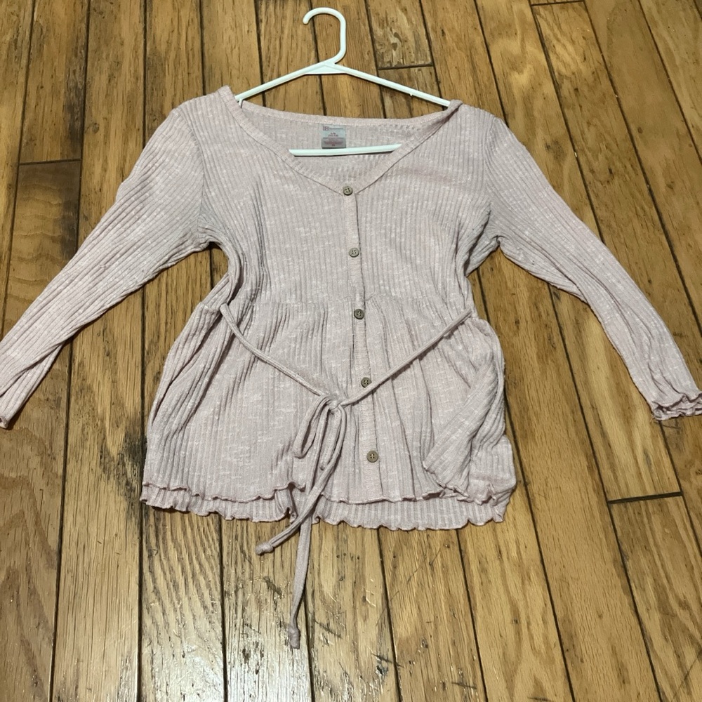 Pink Button-Up Cardigan with Tie Waist